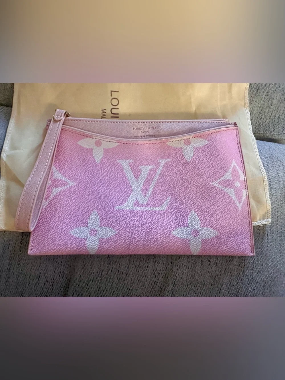 Pink & White Monogram Wristlet Pouch